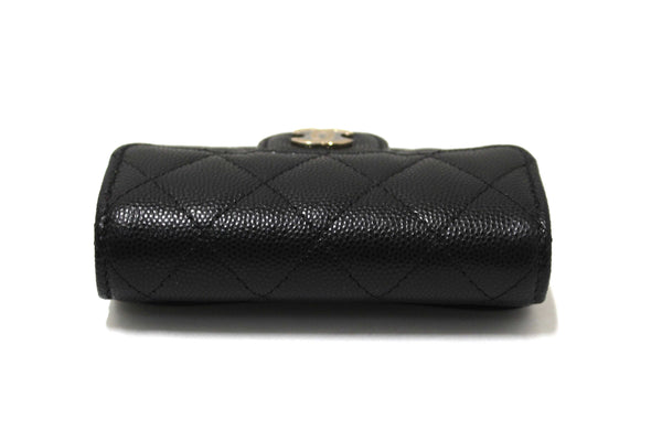 Chanel Black Quilted Caviar Leather Classic 4 Key Holder Wallet