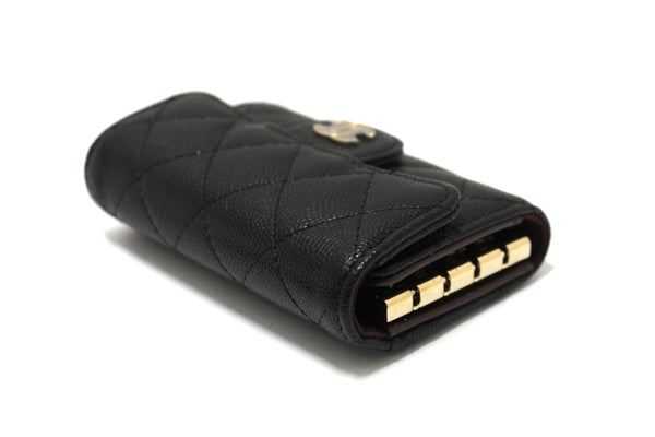 Chanel Black Quilted Caviar Leather Classic 4 Key Holder Wallet