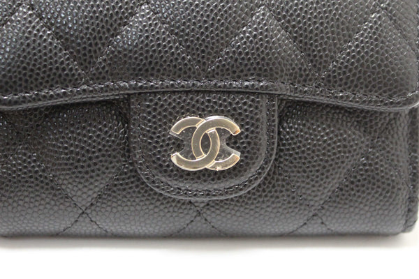 Chanel Black Quilted Caviar Leather Classic 4 Key Holder Wallet