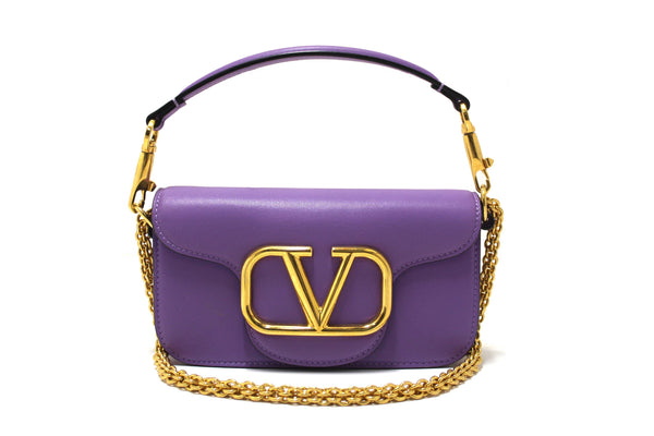 Valentino Purple Calfskin Leather Locò Small Crossbody Bag