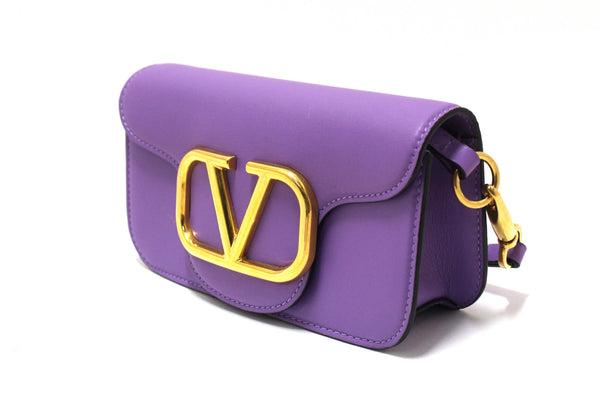 Valentino Purple Calfskin Leather Locò Small Crossbody Bag