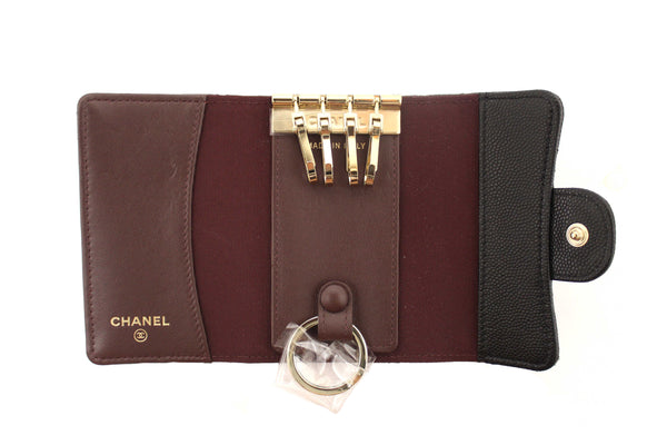 Chanel Black Quilted Caviar Leather Classic 4 Key Holder Wallet