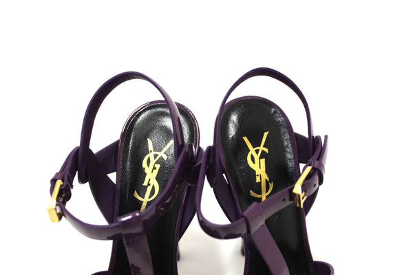 Authentic Yves Saint Laurent YSL Purple Patent Leather Tribute Platform Sandals Size 34