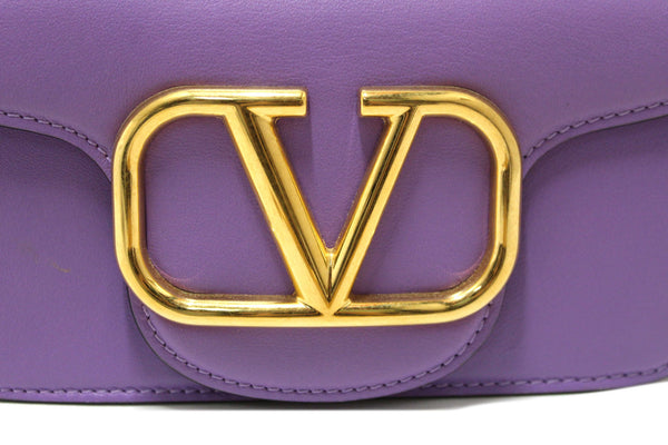 Valentino Purple Calfskin Leather Locò Small Crossbody Bag
