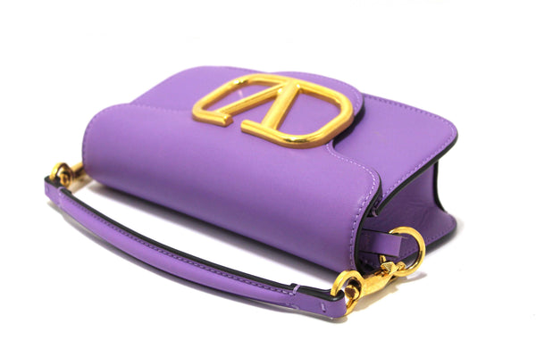 Valentino Purple Calfskin Leather Locò Small Crossbody Bag