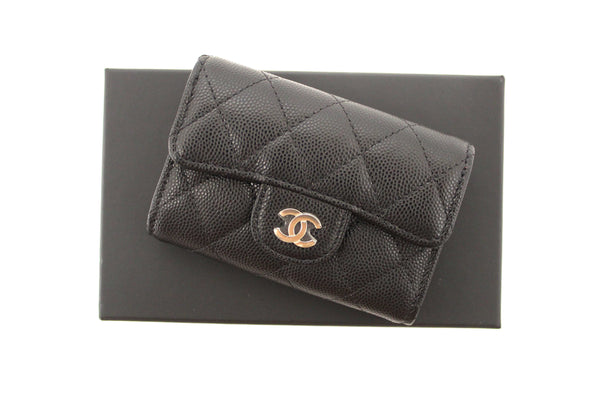 Chanel Black Quilted Caviar Leather Classic 4 Key Holder Wallet