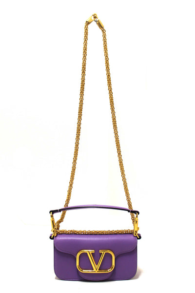 Valentino Purple Calfskin Leather Locò Small Crossbody Bag