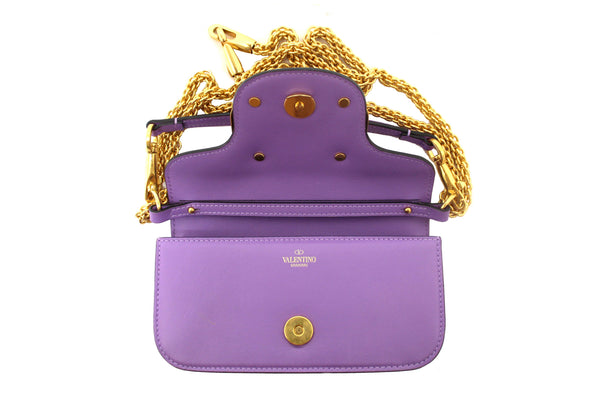 Valentino Purple Calfskin Leather Locò Small Crossbody Bag