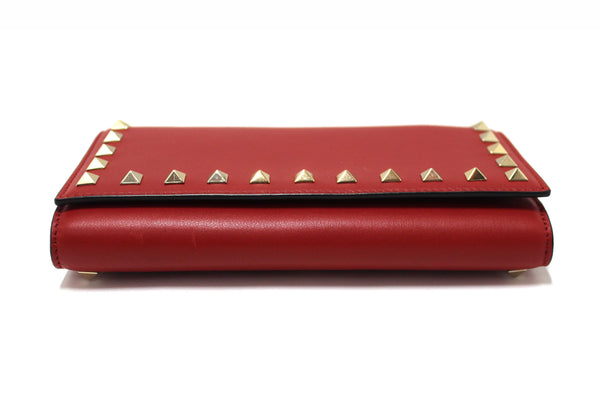 Valentino Garavani Red Vitello Small Rockstuf Flap Wallet on Chain