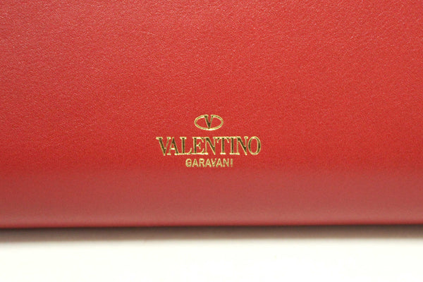 Valentino Garavani Red Vitello Small Rockstuf Flap Wallet on Chain