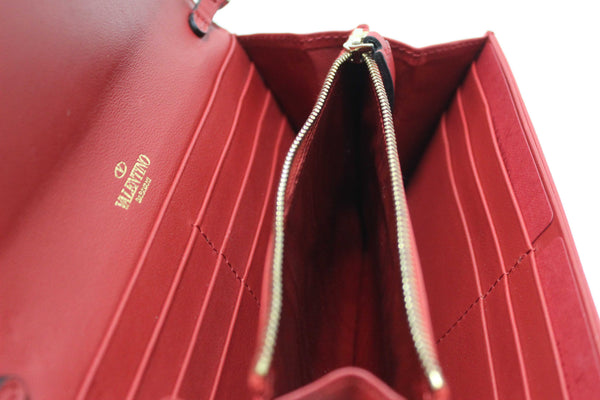 Valentino Garavani Red Vitello Small Rockstuf Flap Wallet on Chain