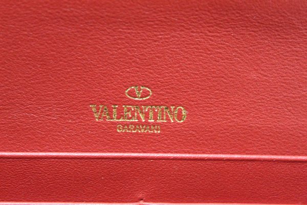 Valentino Garavani Red Vitello Small Rockstuf Flap Wallet on Chain