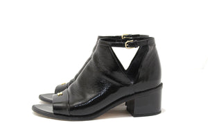 Chanel Black Patent Leather Peep Toe Short Ankle Boots 38.5 | Italystation.com - Shop Now at italystation.com
