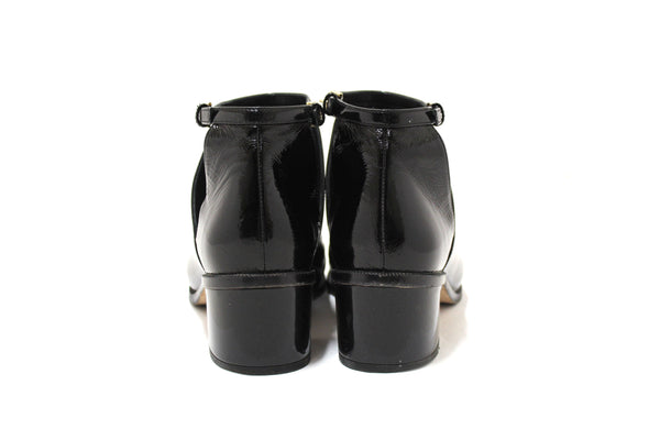 Chanel Black Patent Leather Peep Toe Short Ankle Boots 38.5 | Italystation.com - Shop Now at italystation.com