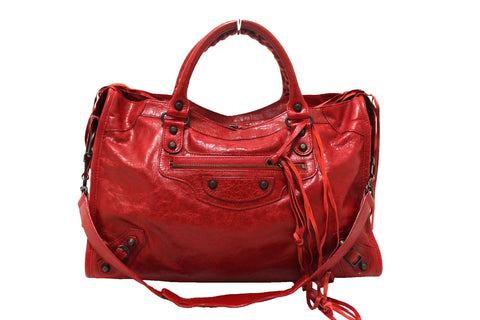 Balenciaga Red Classic City Lambskin Leather Shoulder Bag