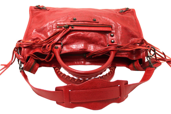 Balenciaga Red Classic City Lambskin Leather Shoulder Bag