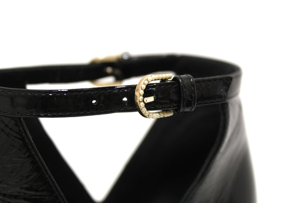Chanel Black Patent Leather Peep Toe Short Ankle Boots 38.5 | Italystation.com - Shop Now at italystation.com