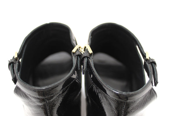 Chanel Black Patent Leather Peep Toe Short Ankle Boots 38.5 | Italystation.com - Shop Now at italystation.com