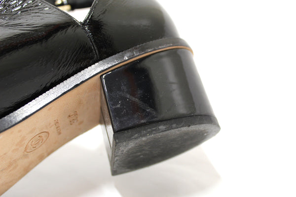Chanel Black Patent Leather Peep Toe Short Ankle Boots 38.5 | Italystation.com - Shop Now at italystation.com