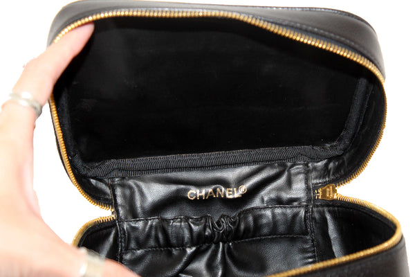 Chanel Vintage Black Caviar CC Timeless Vanity Case Bag