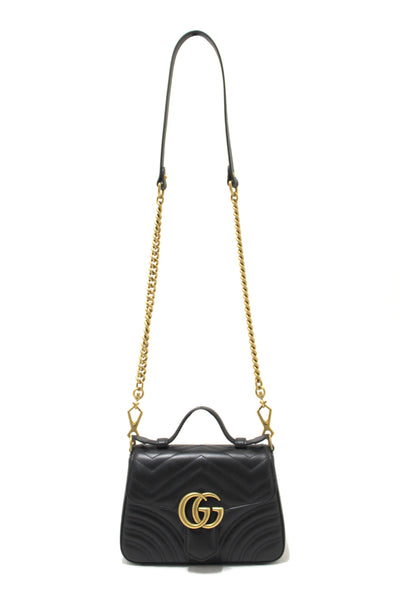 Gucci Black Leather GG Marmont Mini Top Handle Bag