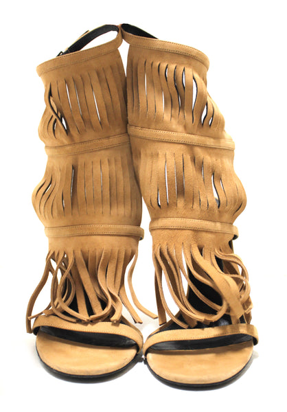 gucci beige becky suede fringe hi camelia heels size 38 | Shop Now at Italystation.com