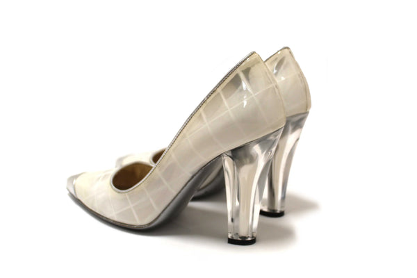Moschino Patent White and Silver Leather Metallic Heels Size 37.5