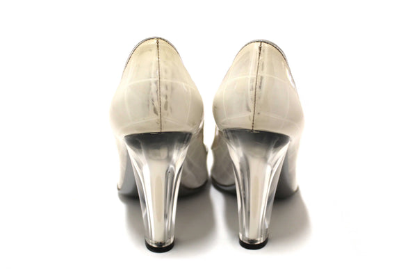 Moschino Patent White and Silver Leather Metallic Heels Size 37.5