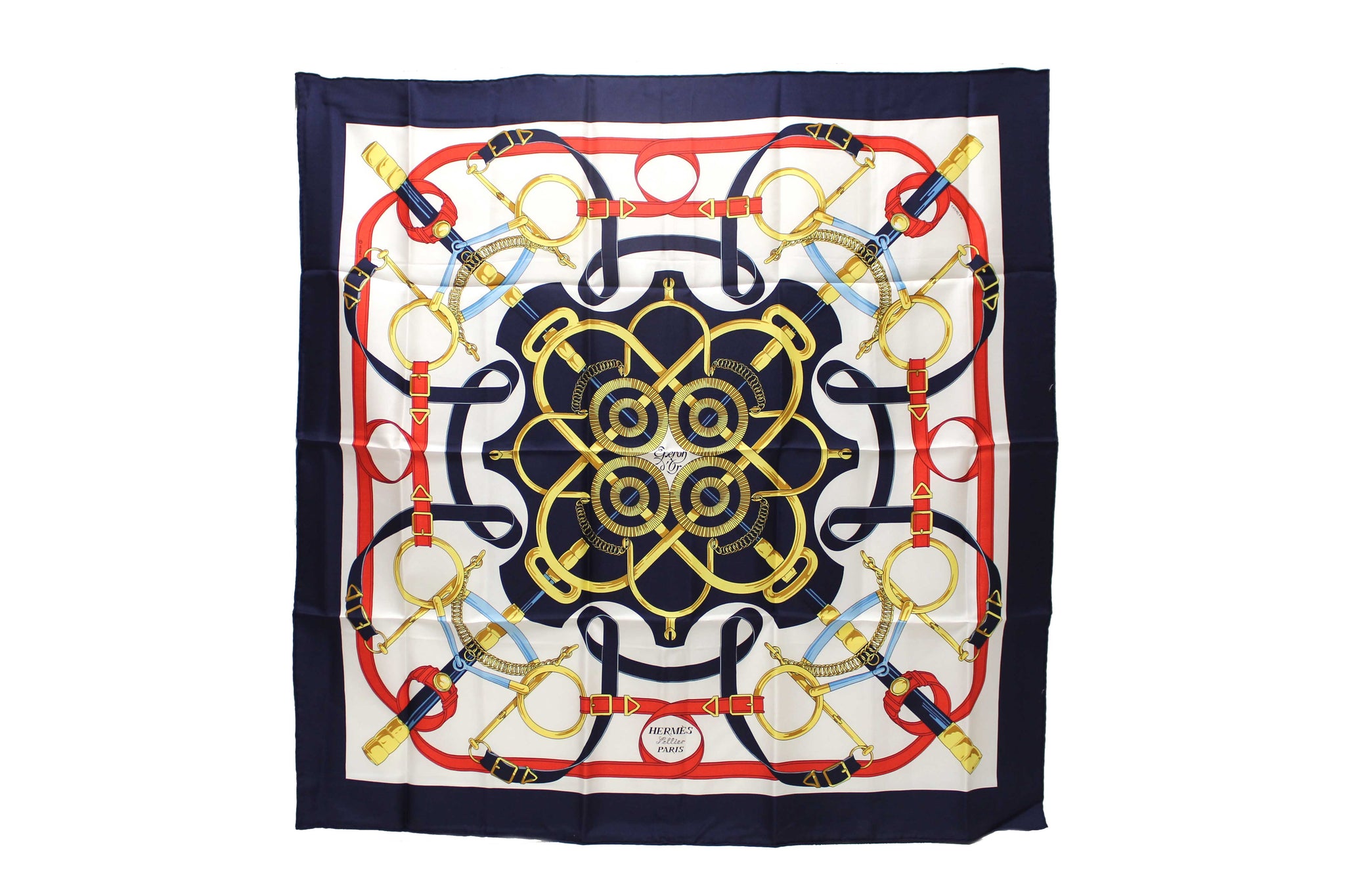 Hermes Blue Eperon D'or Tellier Scarf 90cm