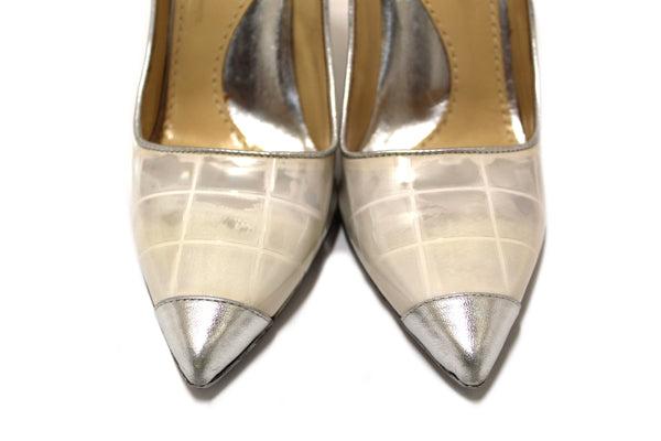 Moschino Patent White and Silver Leather Metallic Heels Size 37.5