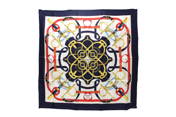 Hermes Blue Eperon D'or Tellier Scarf 90cm
