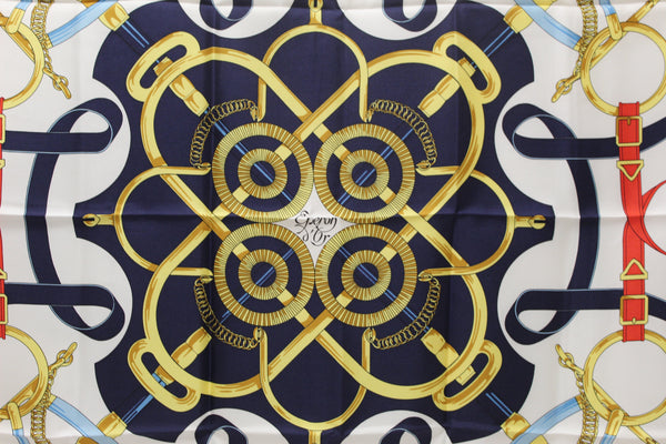 Hermes Blue Eperon D'or Tellier Scarf 90cm