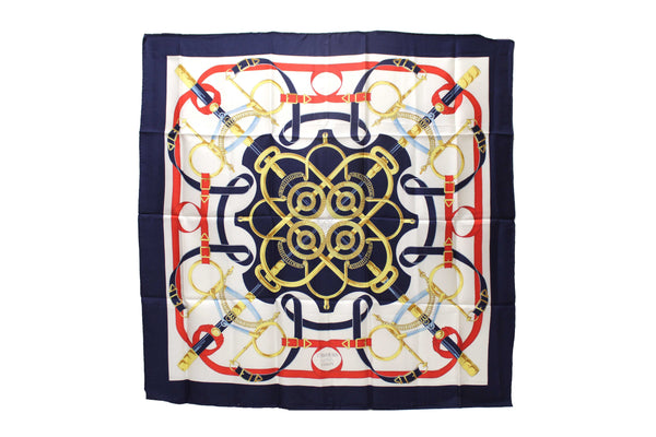 Hermes Blue Eperon D'or Tellier Scarf 90cm