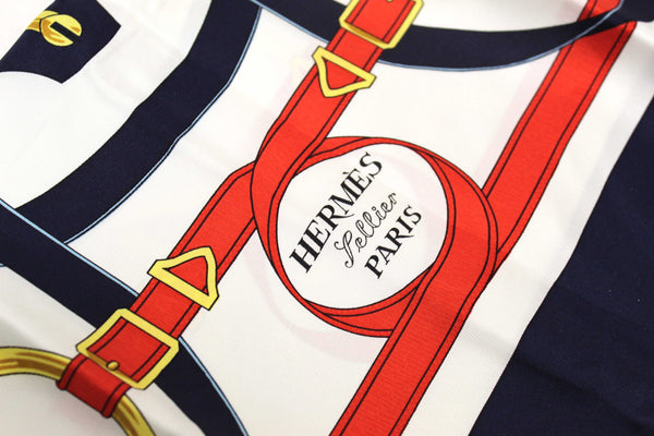 Hermes Blue Eperon D'or Tellier Scarf 90cm