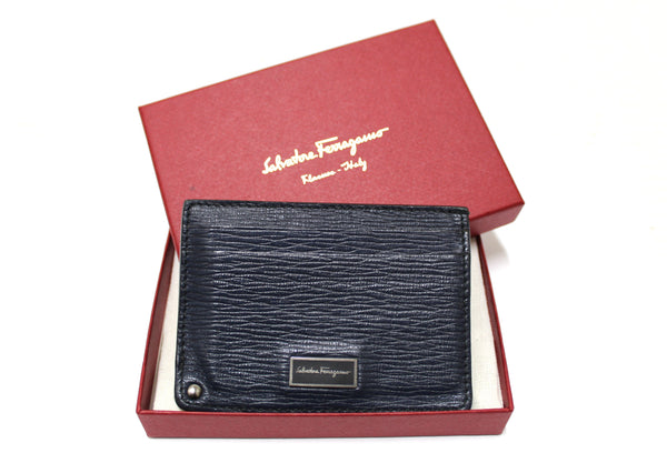 Salvatore Ferragamo Navy Leather Card Holder