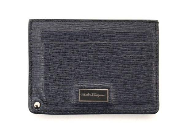 Salvatore Ferragamo Navy Leather Card Holder