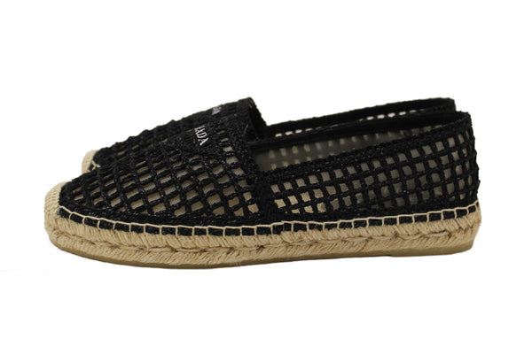 NEW Prada Black Crochet Espadrilles Shoes Size 38