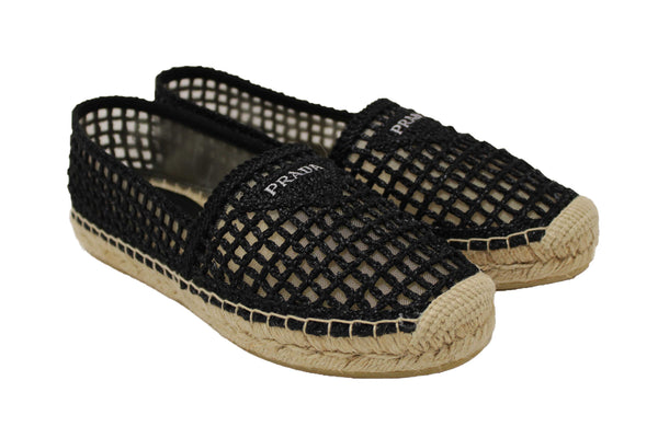 NEW Prada Black Crochet Espadrilles Shoes Size 38