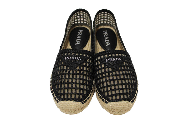 NEW Prada Black Crochet Espadrilles Shoes Size 38
