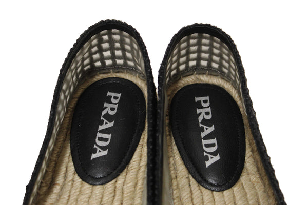 NEW Prada Black Crochet Espadrilles Shoes Size 38
