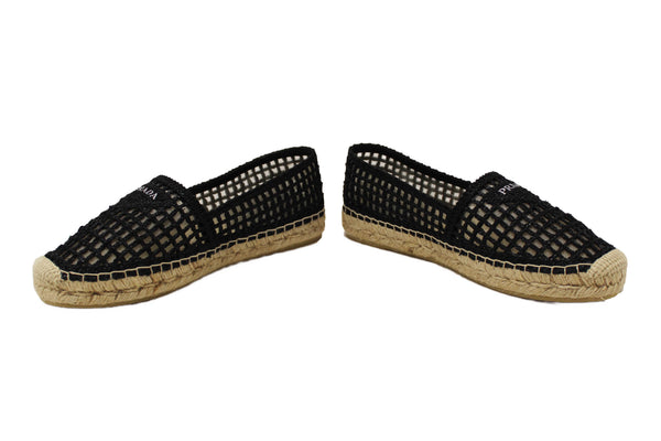 NEW Prada Black Crochet Espadrilles Shoes Size 38