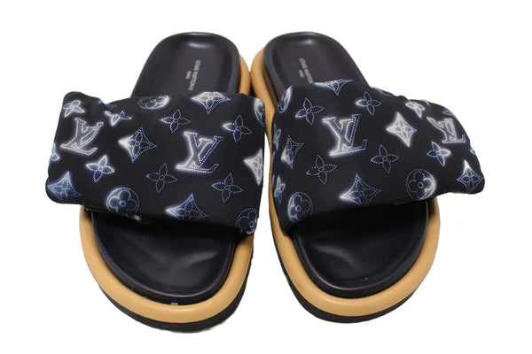 Louis Vuitton Navy Blue Nylon Monogram Womens Pool Pillow Comfort Mules Size 38