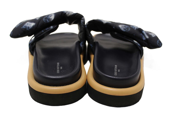 Louis Vuitton Navy Blue Nylon Monogram Womens Pool Pillow Comfort Mules Size 38