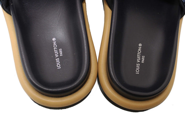 Louis Vuitton Navy Blue Nylon Monogram Womens Pool Pillow Comfort Mules Size 38