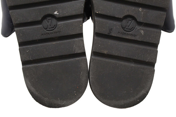 Louis Vuitton Navy Blue Nylon Monogram Womens Pool Pillow Comfort Mules Size 38