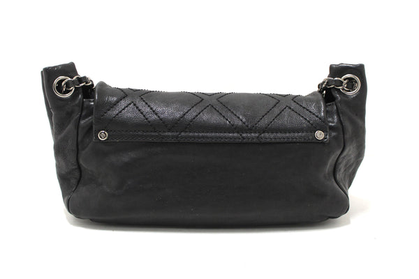 Chanel Black Diamond Stitch Accordion Flap Shoulder Bag