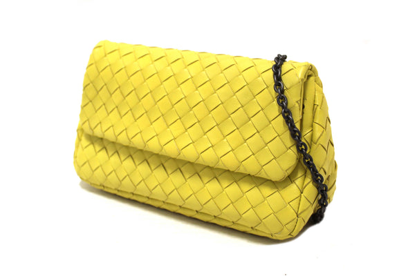Bottega Veneta Yellow Nappa Intrecciato Leather Small Messenger Bag