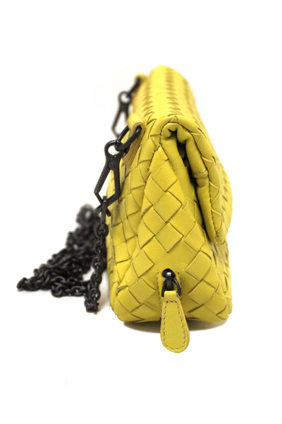 Bottega Veneta Yellow Nappa Intrecciato Leather Small Messenger Bag