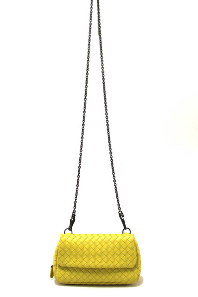 Bottega Veneta Yellow Nappa Intrecciato Leather Small Messenger Bag