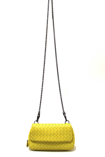 Bottega Veneta Yellow Nappa Intrecciato Leather Small Messenger Bag